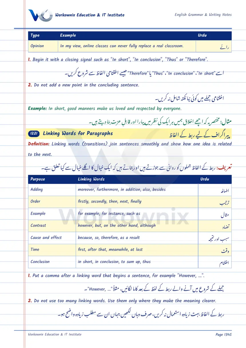 Linking Words for Paragraphs, page 1 of 2