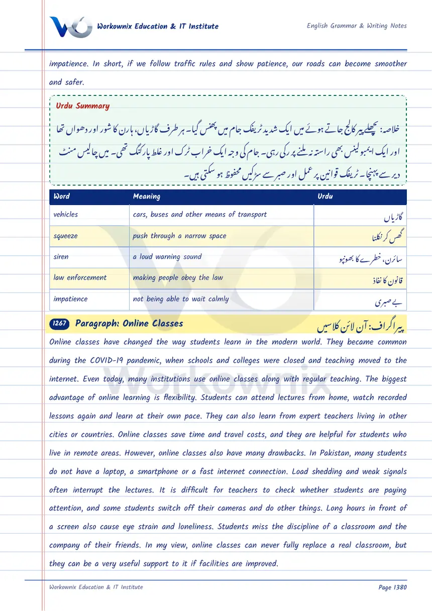 Paragraph on Online Classes, page 1 of 2