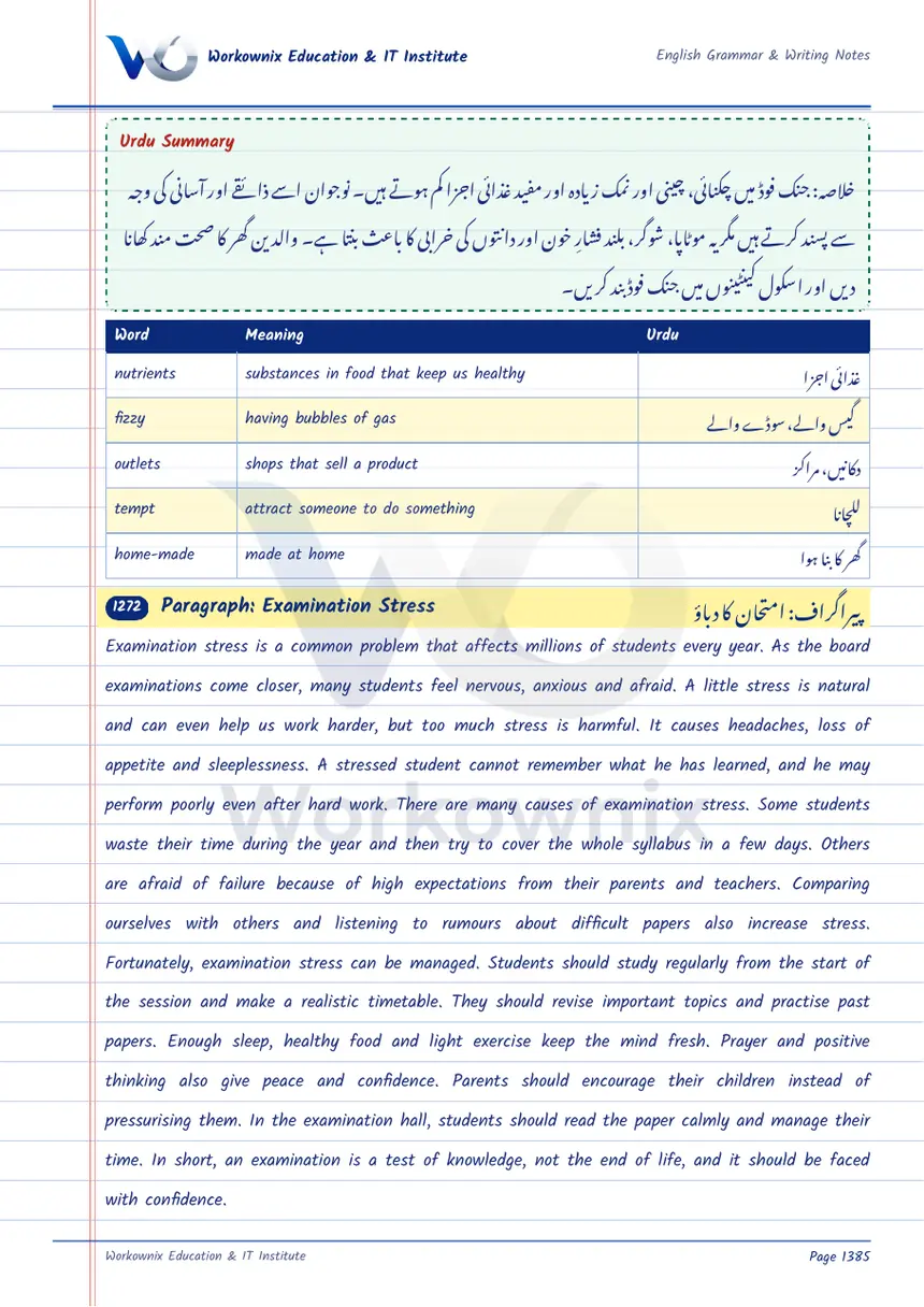 Paragraph on Examination Stress, page 1 of 2