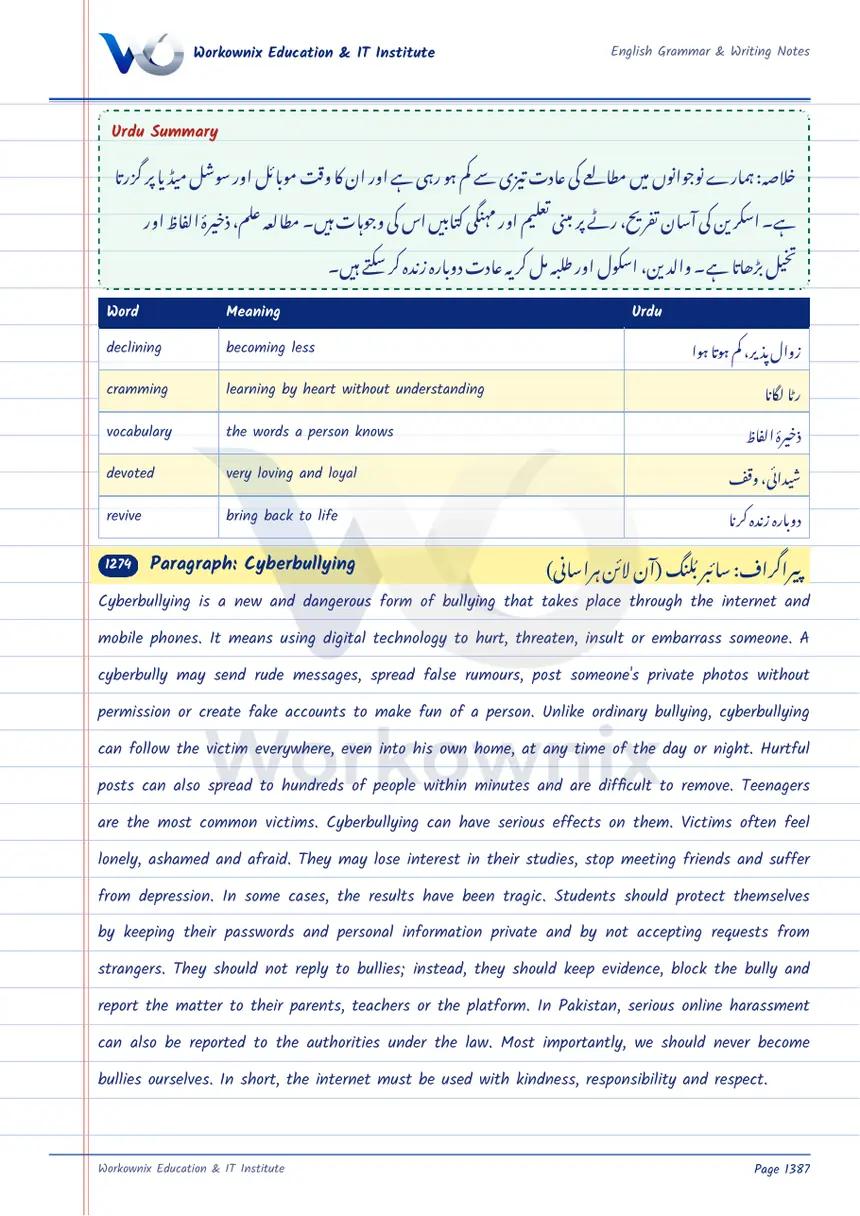 Paragraph on Cyberbullying, page 1 of 2