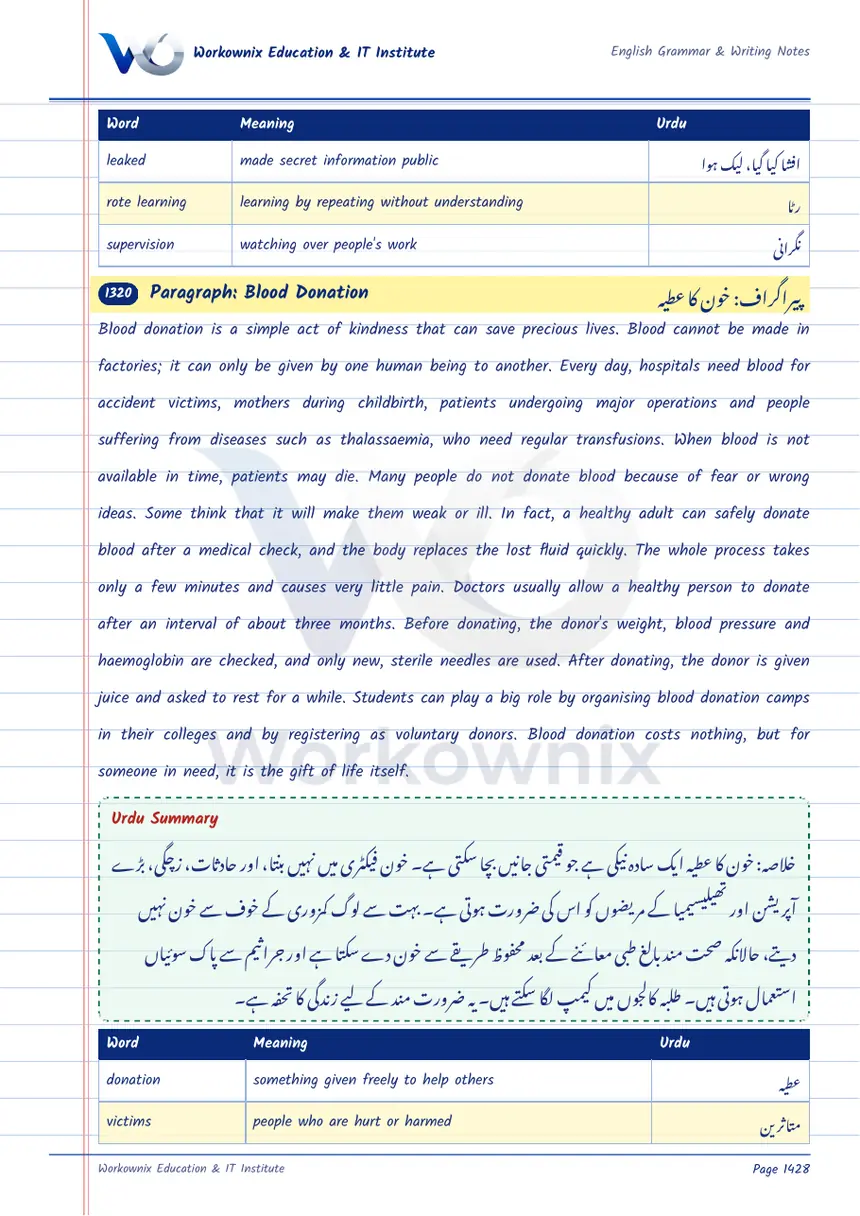 Paragraph on Blood Donation, page 1 of 2