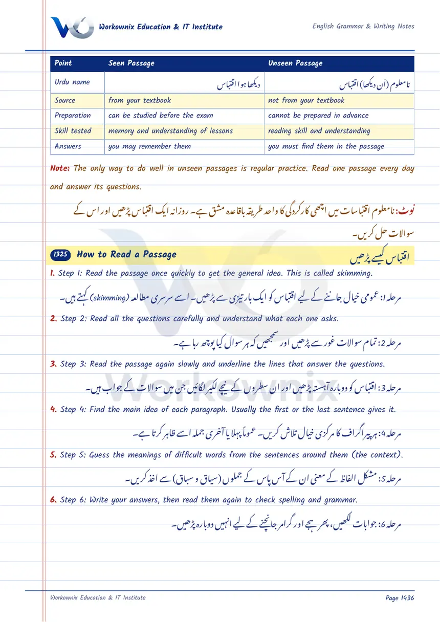 How to Read a Passage, page 1 of 1