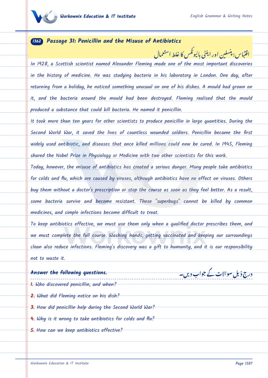 Unseen Passage: Penicillin and the Misuse of Antibiotics, page 1 of 3