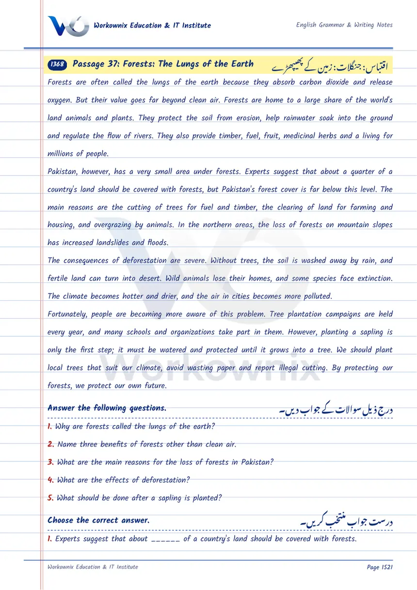 Unseen Passage: Forests: The Lungs of the Earth, page 1 of 2