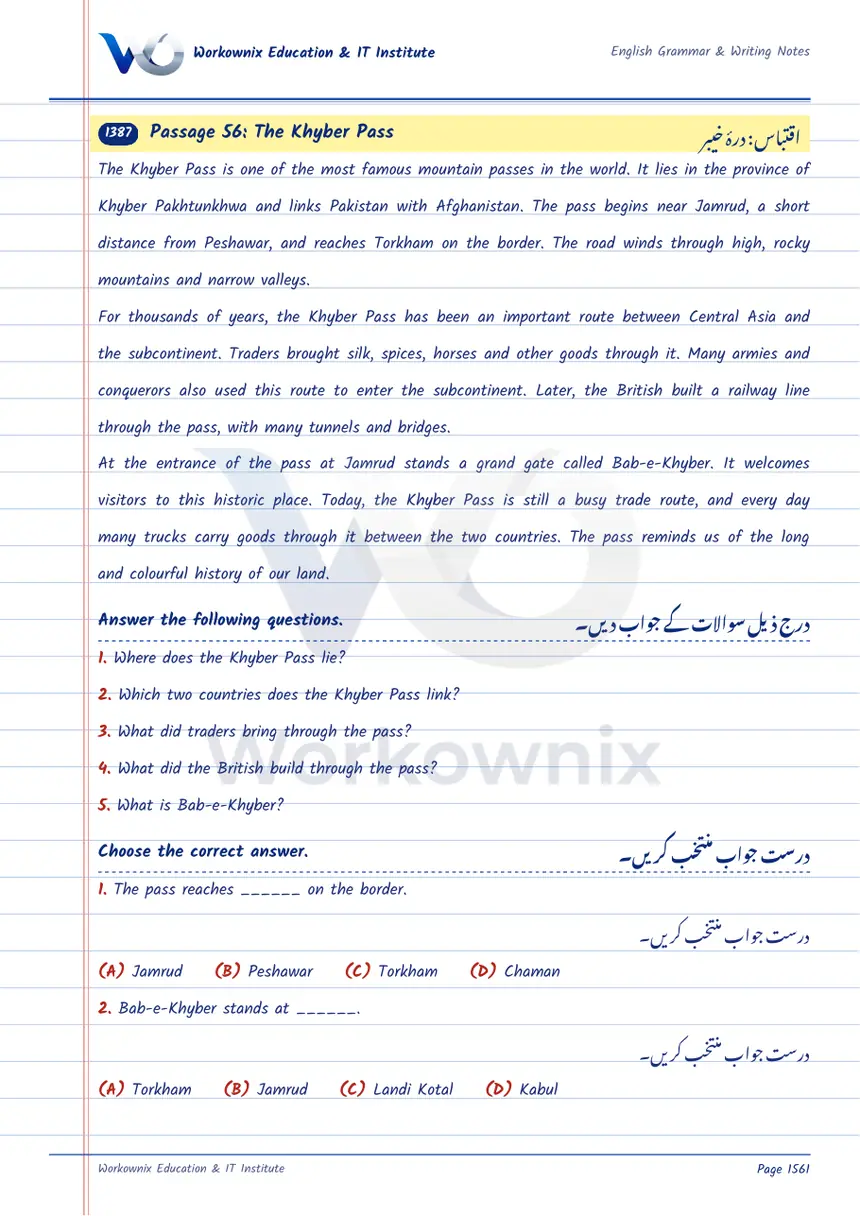 Unseen Passage: The Khyber Pass, page 1 of 2