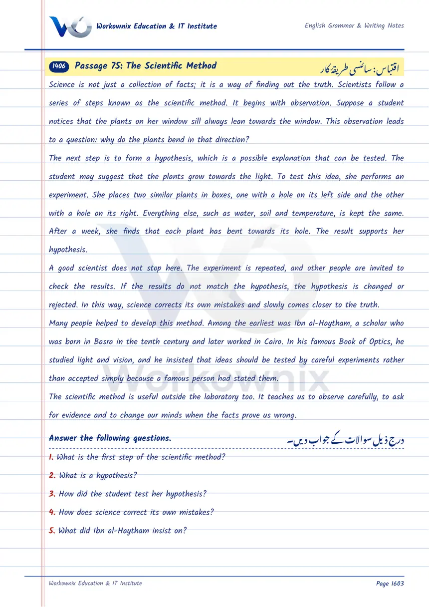 Unseen Passage: The Scientific Method, page 1 of 3