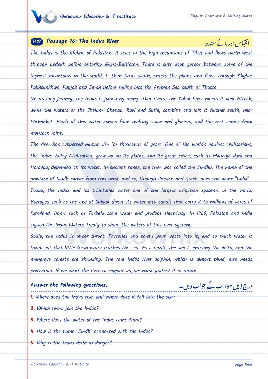 Unseen Passage: The Indus River, page 1 of 3