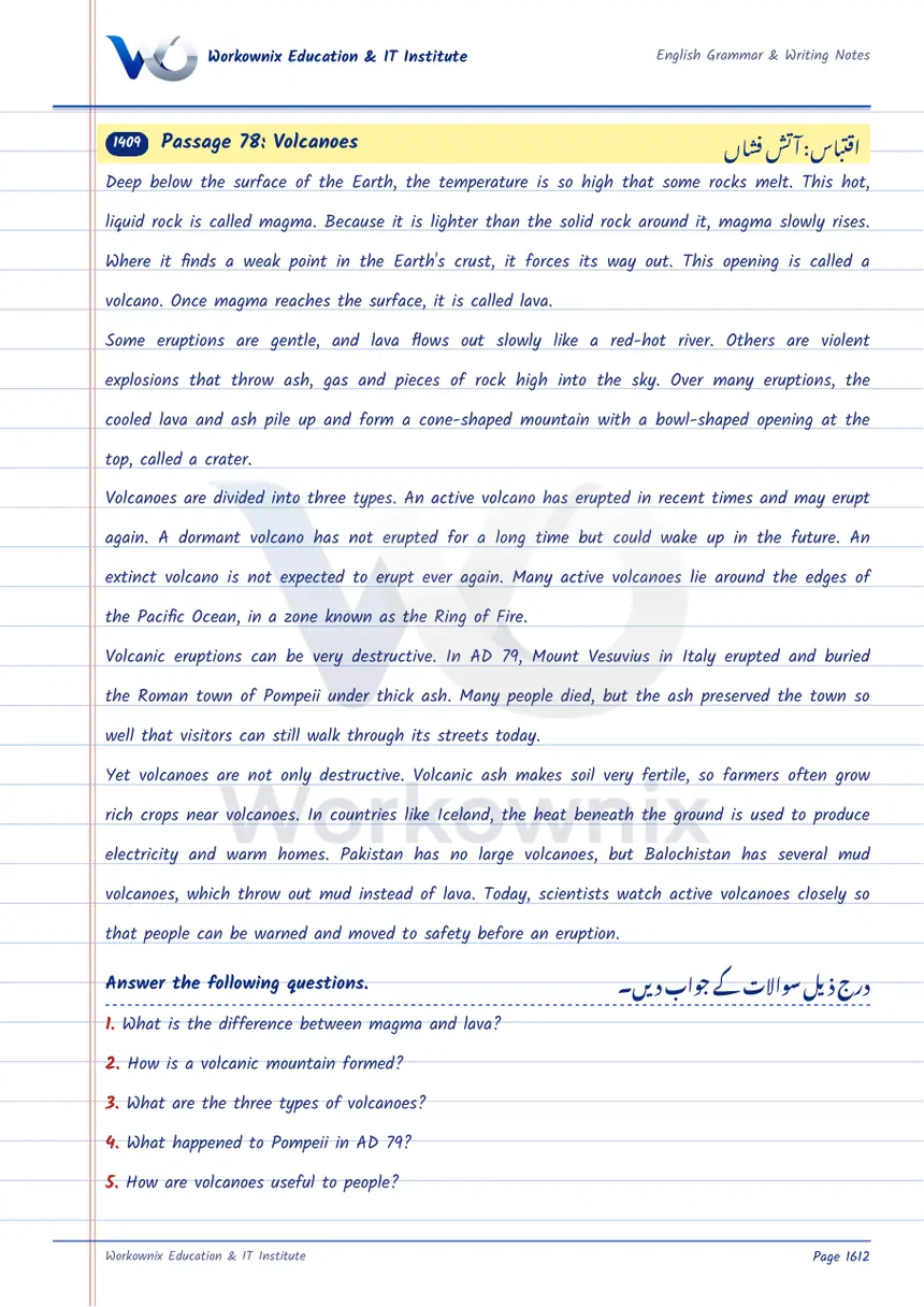 Unseen Passage: Volcanoes, page 1 of 3