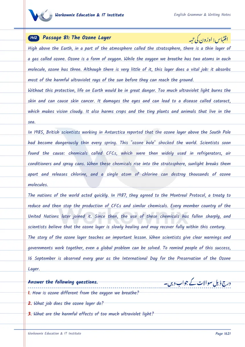 Unseen Passage: The Ozone Layer, page 1 of 3