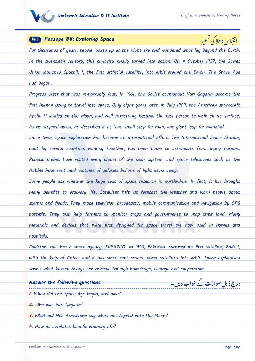 Unseen Passage: Exploring Space, page 1 of 3