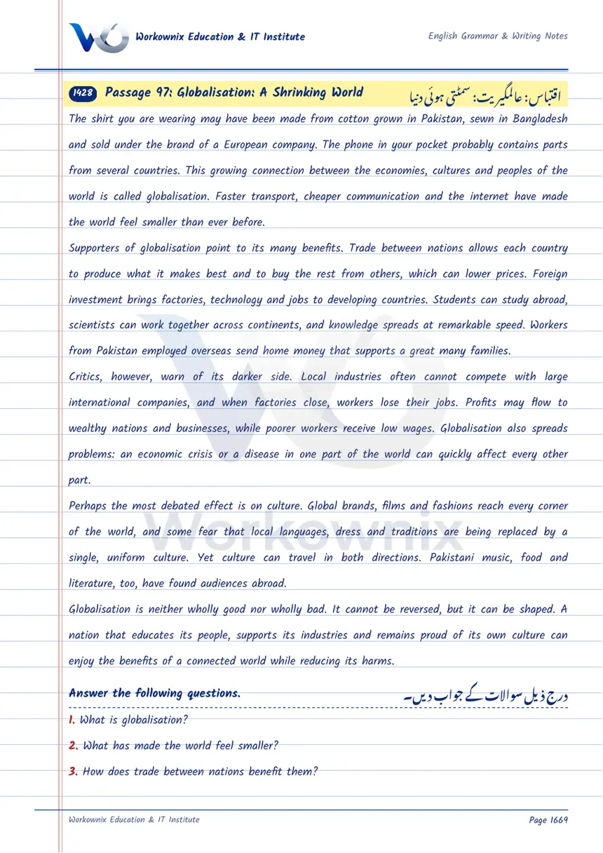 Unseen Passage: Globalisation: A Shrinking World, page 1 of 3
