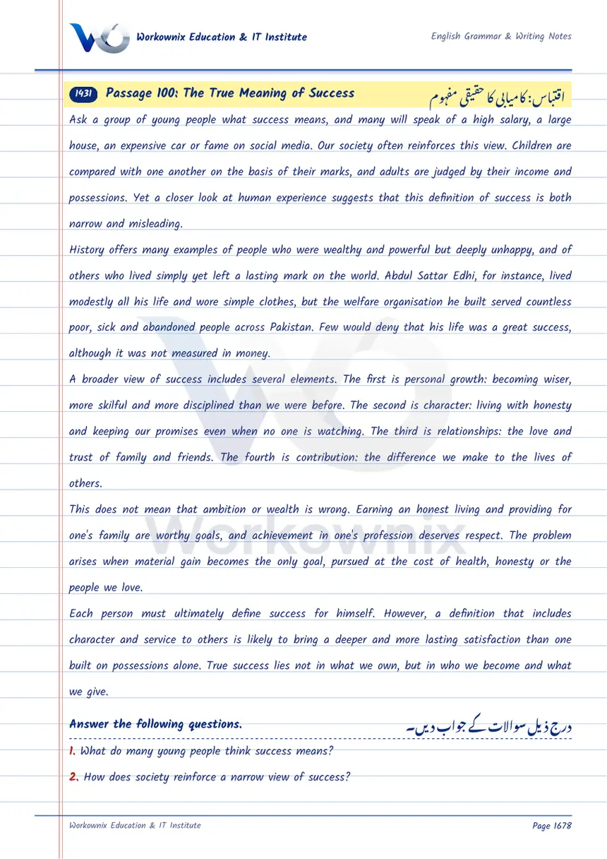 Unseen Passage: The True Meaning of Success, page 1 of 3