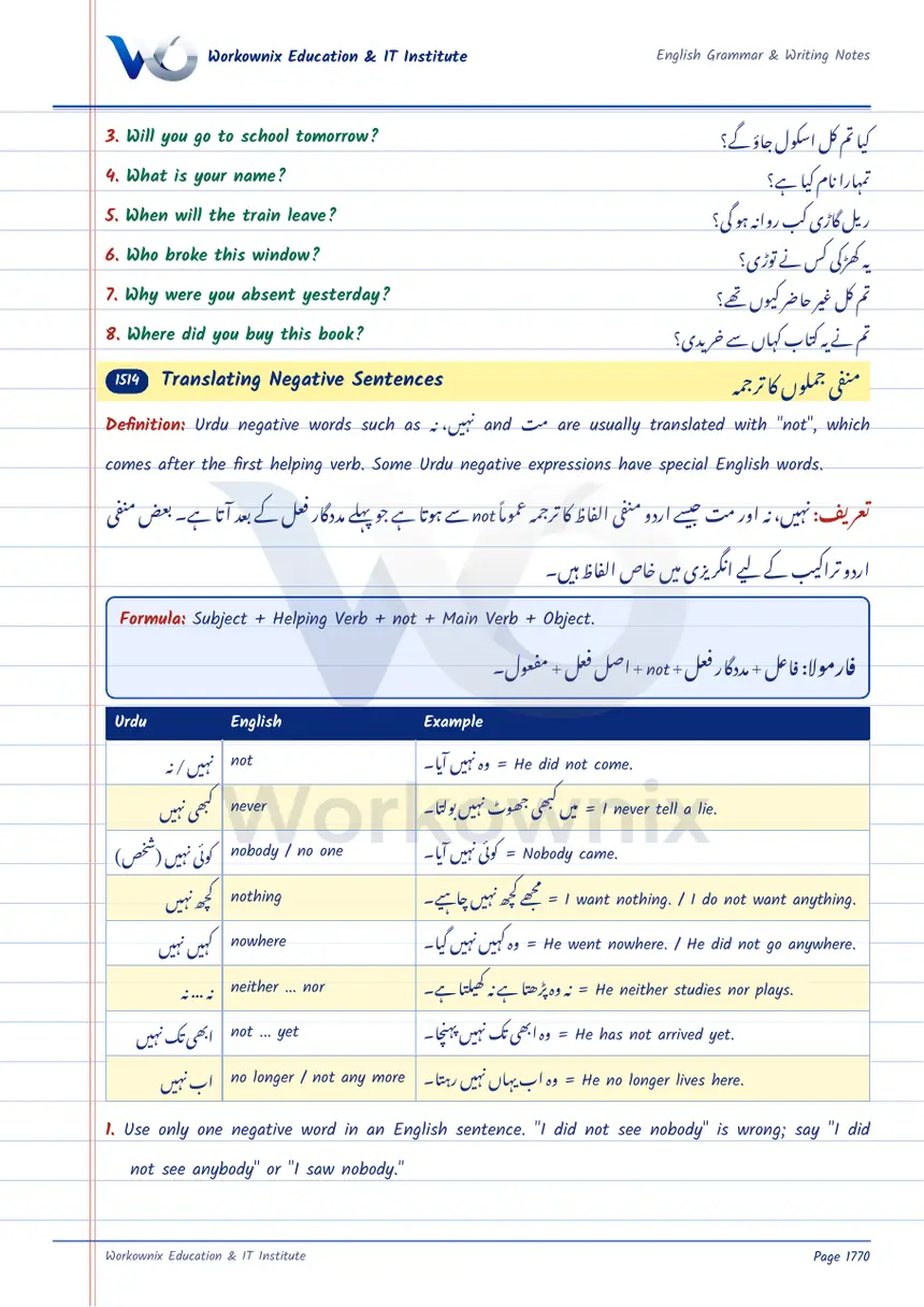 Translating Negative Sentences, page 1 of 2