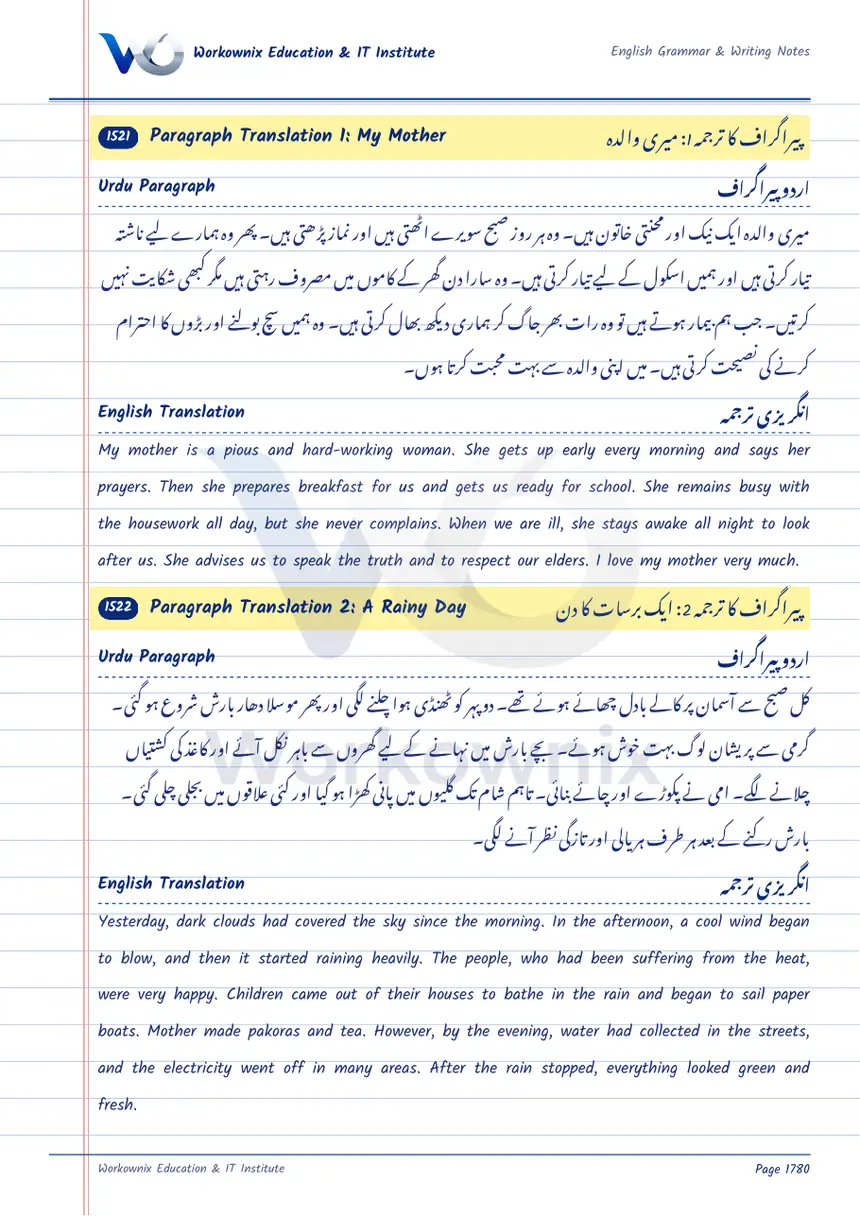 Urdu to English Paragraph Translation: A Rainy Day, page 1 of 1