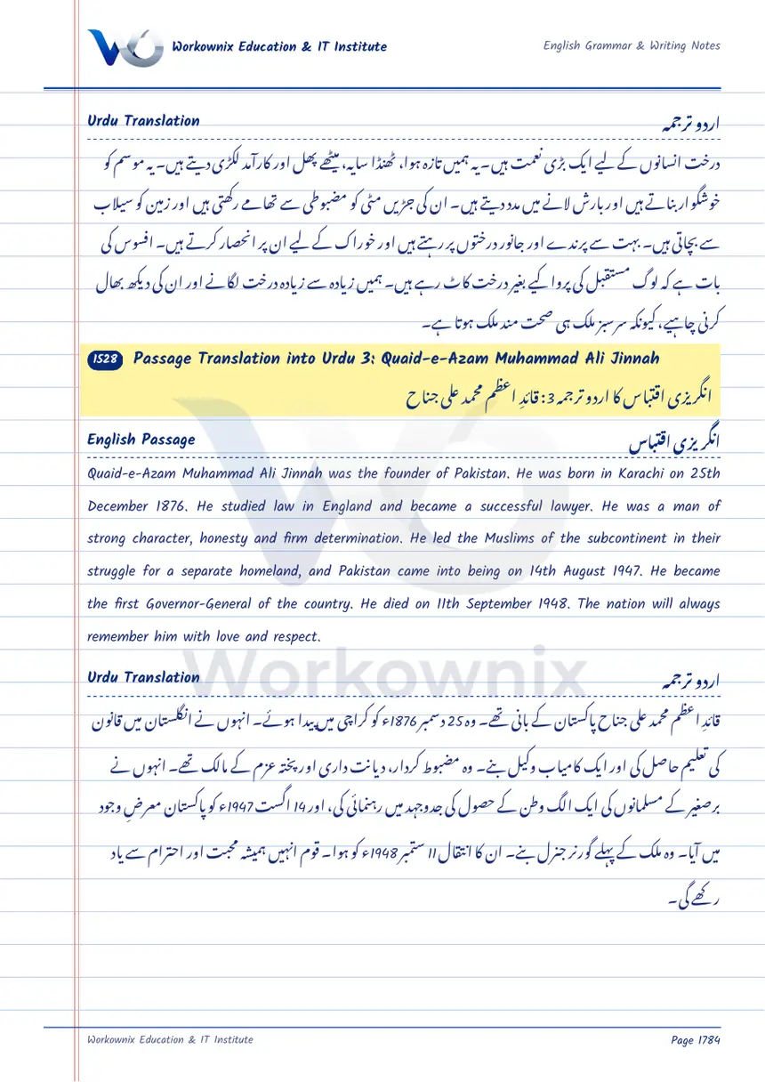 English to Urdu Translation: Quaid-e-Azam Muhammad Ali Jinnah, page 1 of 1