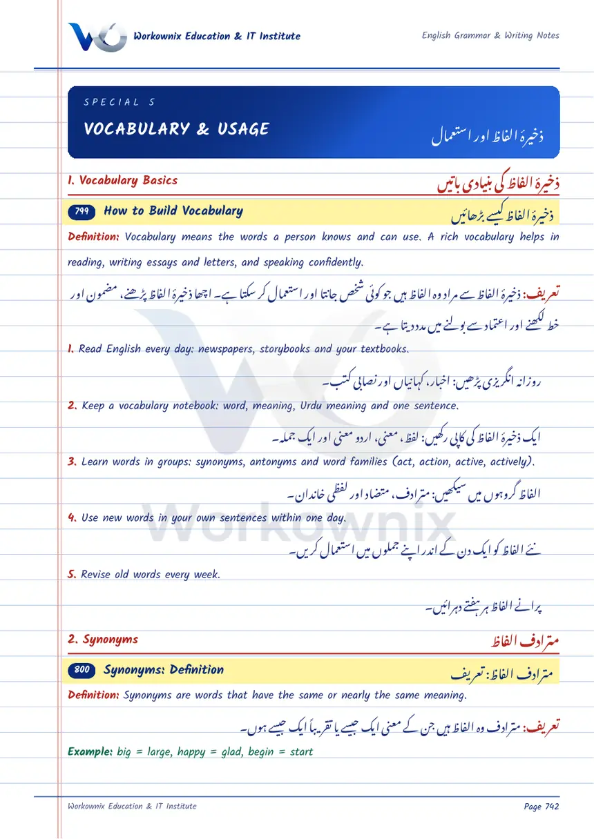 English Vocabulary and Usage, page 1 of 10