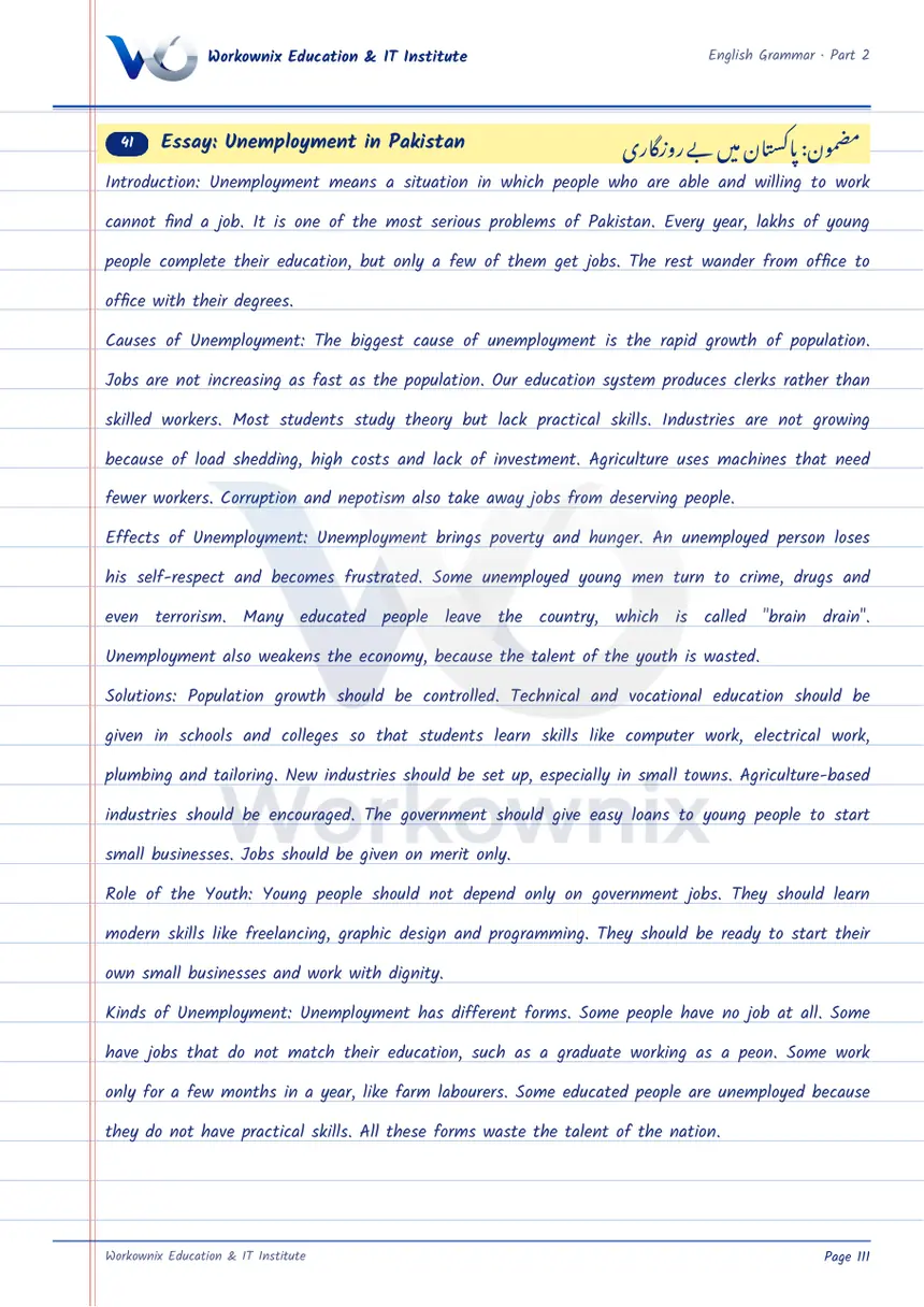Essay on Unemployment in Pakistan, page 1 of 2